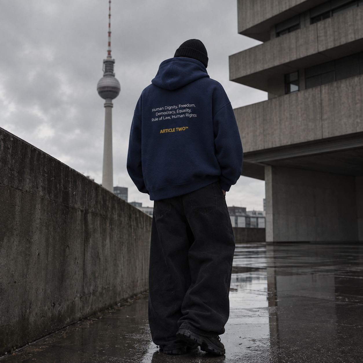 Back print of the EU HOOD in Berlin