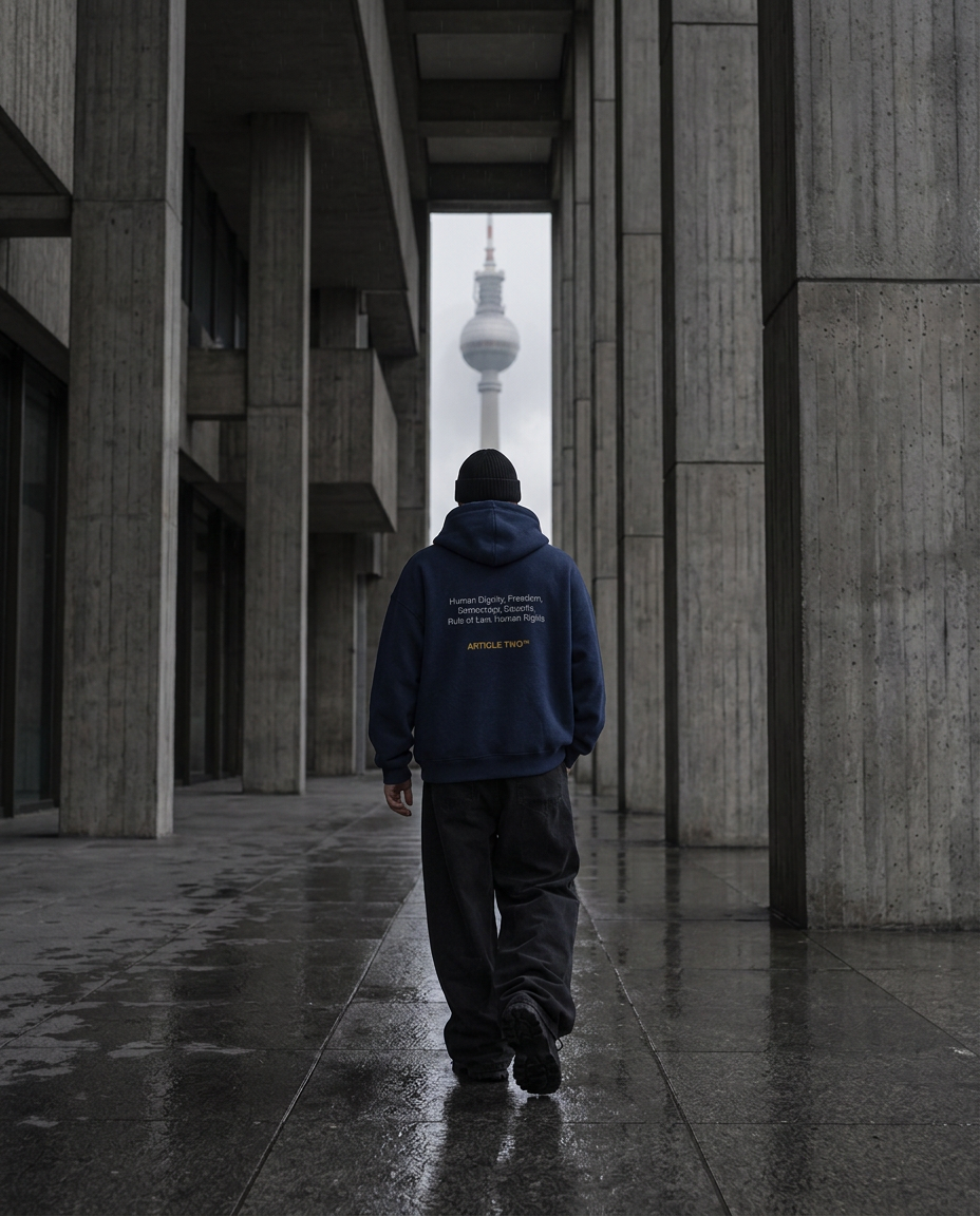 Back view of the ARTICLE TWO EU HOOD in Berlin